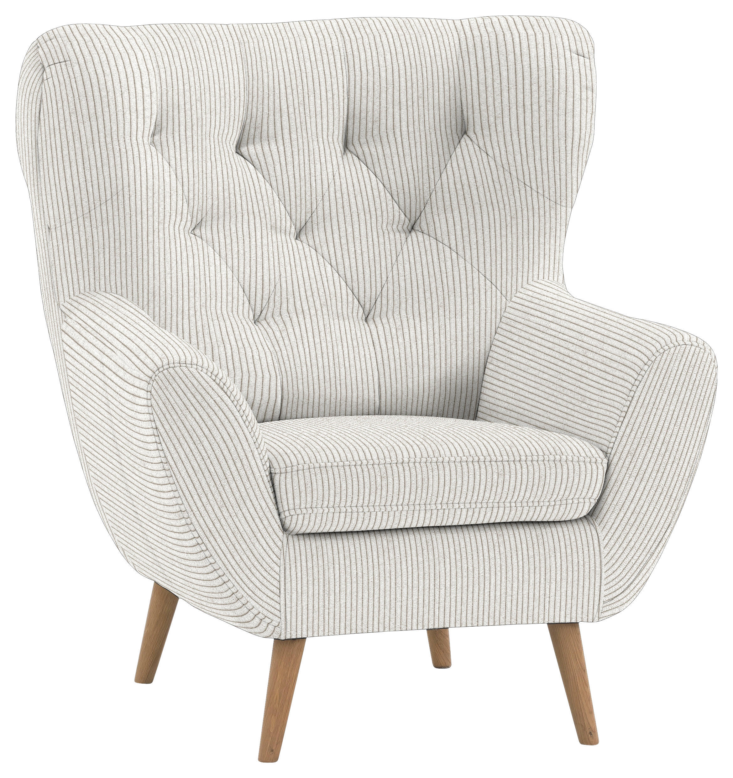 OHRENSESSEL in Cord Creme  - Eichefarben/Creme, Design, Holz/Textil (87/101/95cm) - Stylife