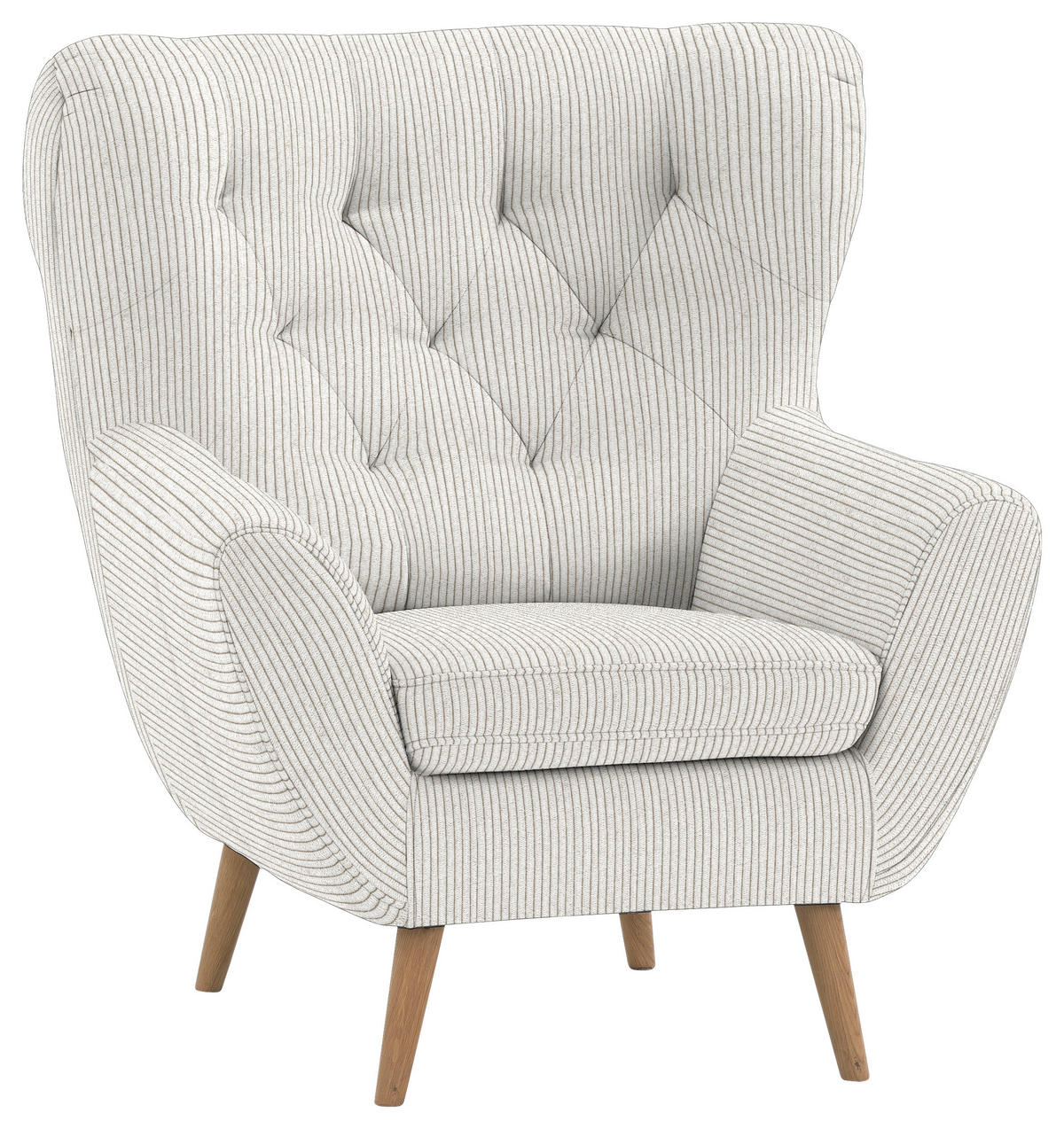 OHRENSESSEL in Cord Creme  - Eichefarben/Creme, Design, Holz/Textil (87/101/95cm) - Stylife
