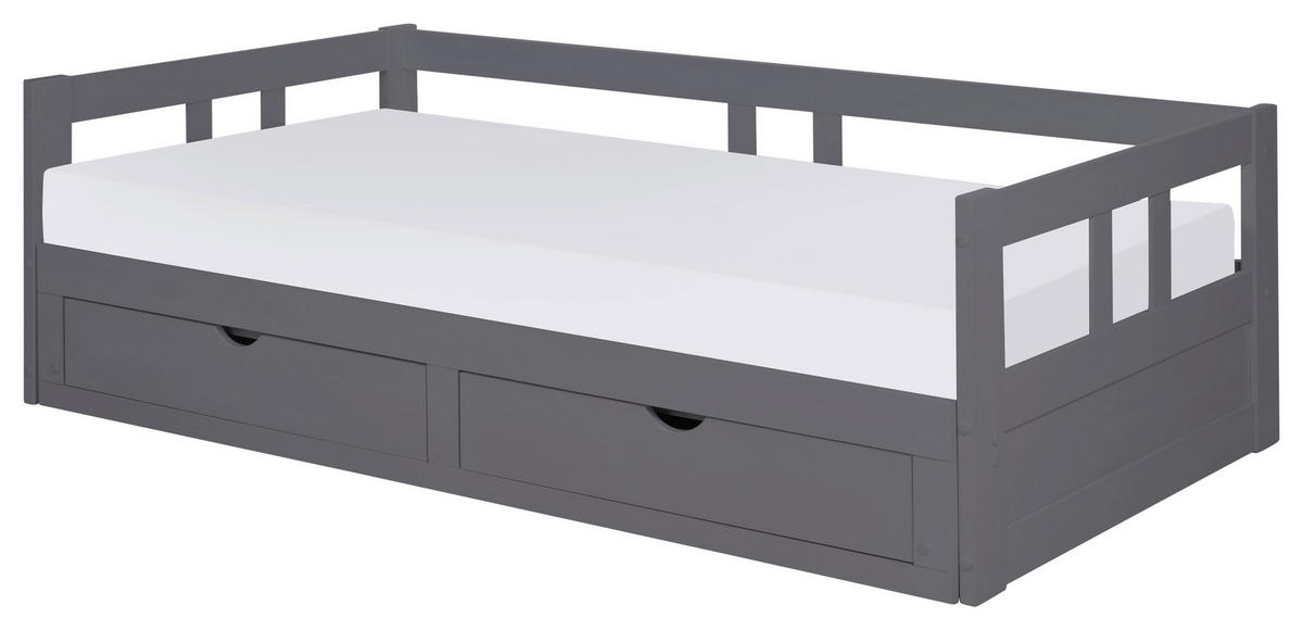 VÝSUVNÁ POSTEL, 90/200 cm, antracitová - přírodní barvy/antracitová, Romantický / Rustikální, kov/dřevo (90/200cm) - MID.YOU