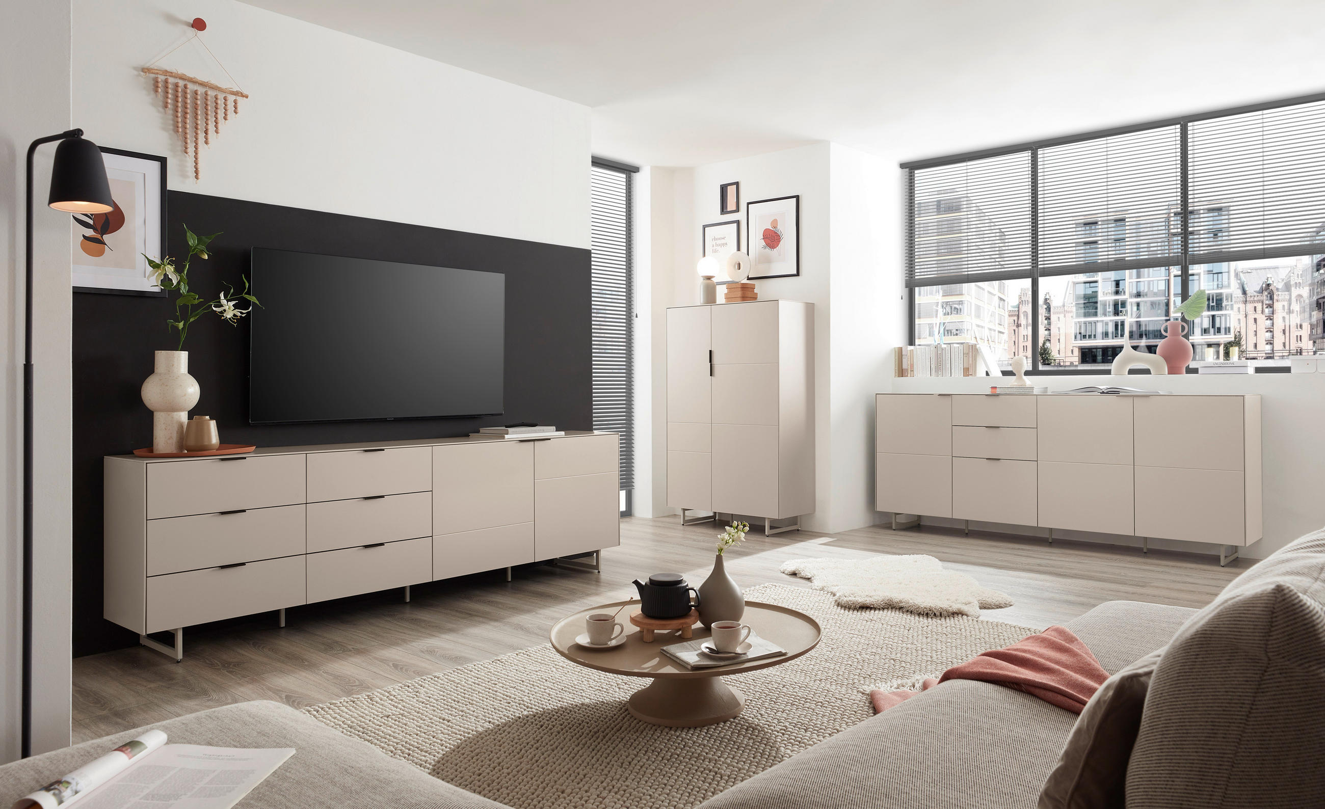 TV-ELEMENT Schwarz, Kaschmir  220/70/38 cm  - Kaschmir/Schwarz, MODERN, Holzwerkstoff/Metall (220/70/38cm) - Carryhome