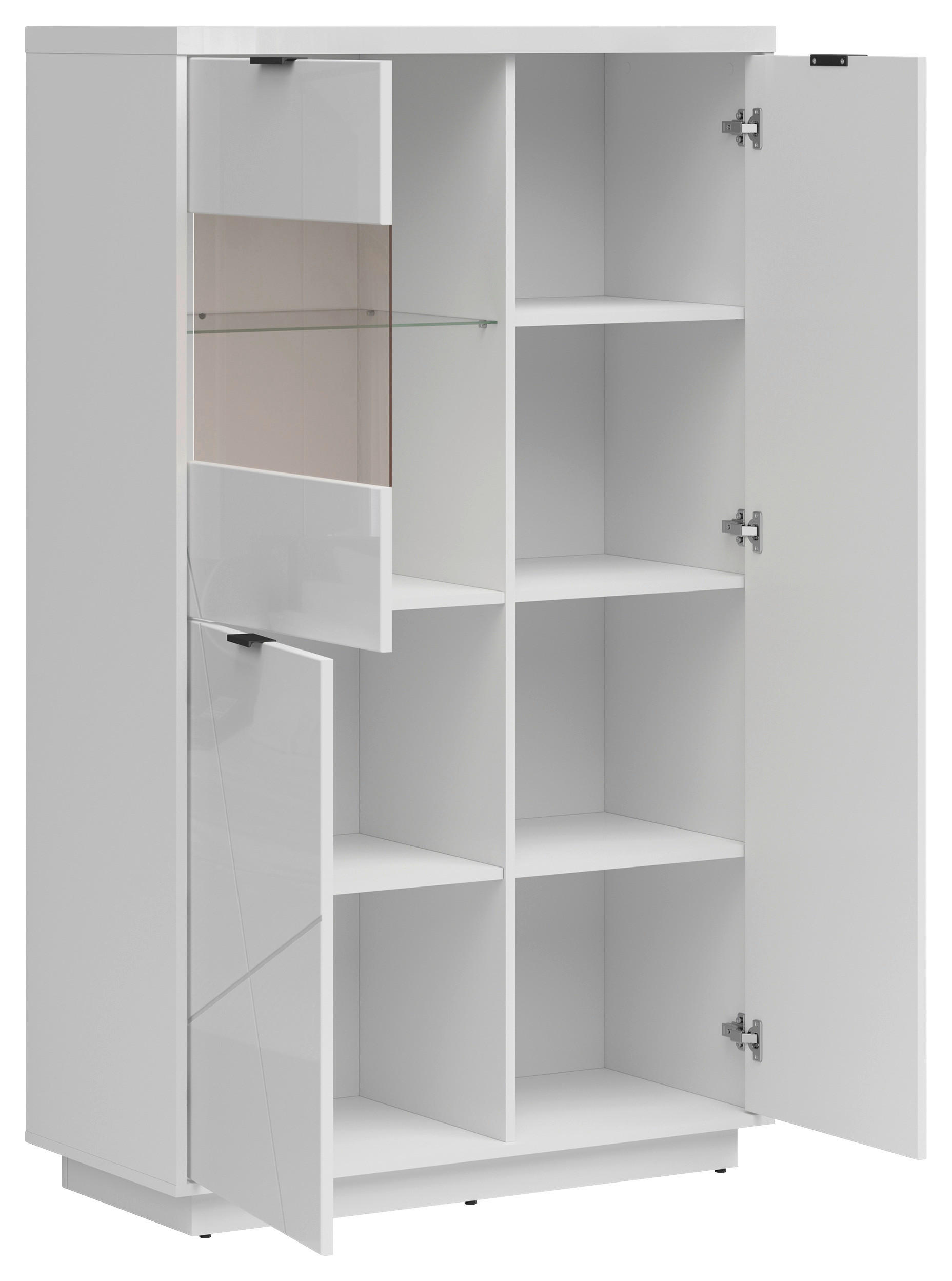 VITRINA, bela, bela, visoki sijaj - črna/bela, Design, kovina/umetna masa (94/157/42,5cm) - Livetastic