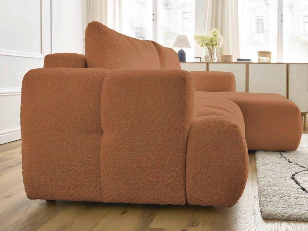 ECKSCHLAFSOFA FUJI Bouclé Orange  inkl.  - Schwarz/Orange, MODERN, Kunststoff/Textil (292/160cm)