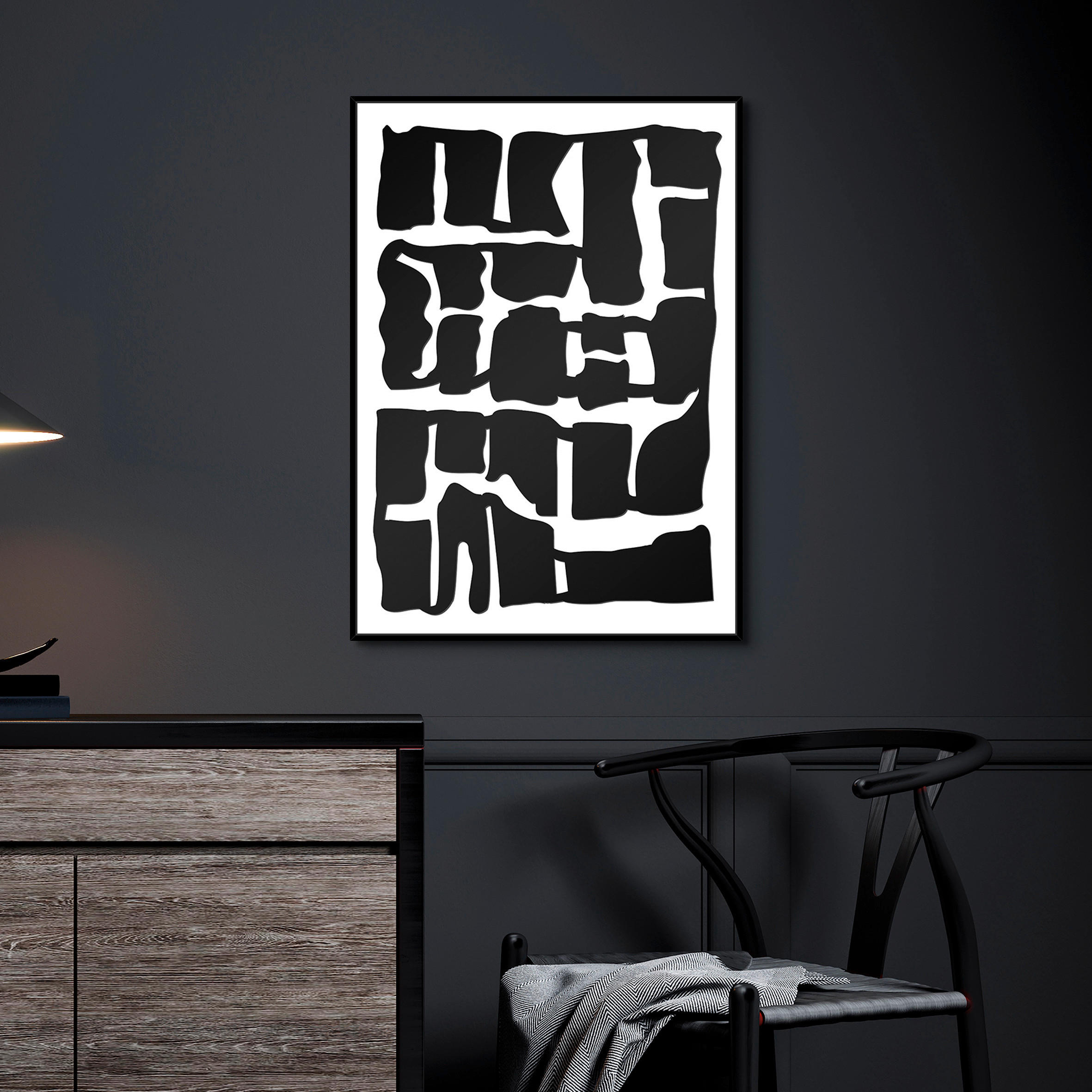 ORIGINALBILD Abstraktes 51,5/71,5 cm  - Schwarz/Weiß, Design, Holzwerkstoff (51,5/71,5cm) - Monee