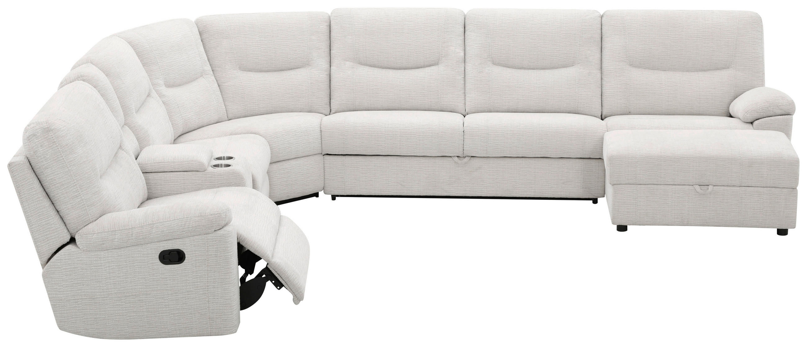 ECKSOFA  Weiß Leinenoptik  - Schwarz/Weiß, KONVENTIONELL, Holz/Kunststoff (286/101/338cm) - Livetastic