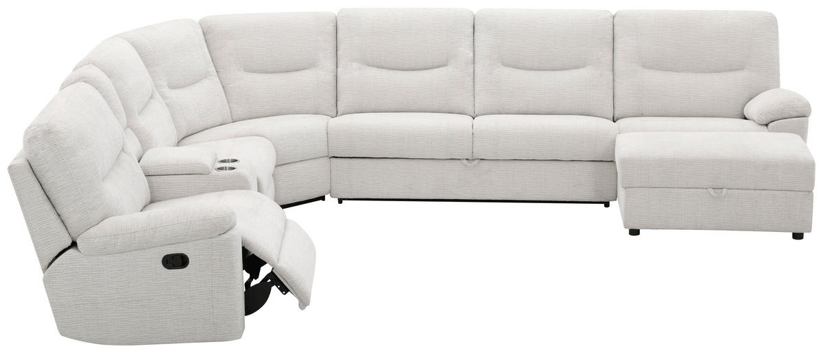 ECKSOFA Weiß Leinenoptik  - Schwarz/Weiß, KONVENTIONELL, Holz/Kunststoff (286/101/338cm) - Livetastic