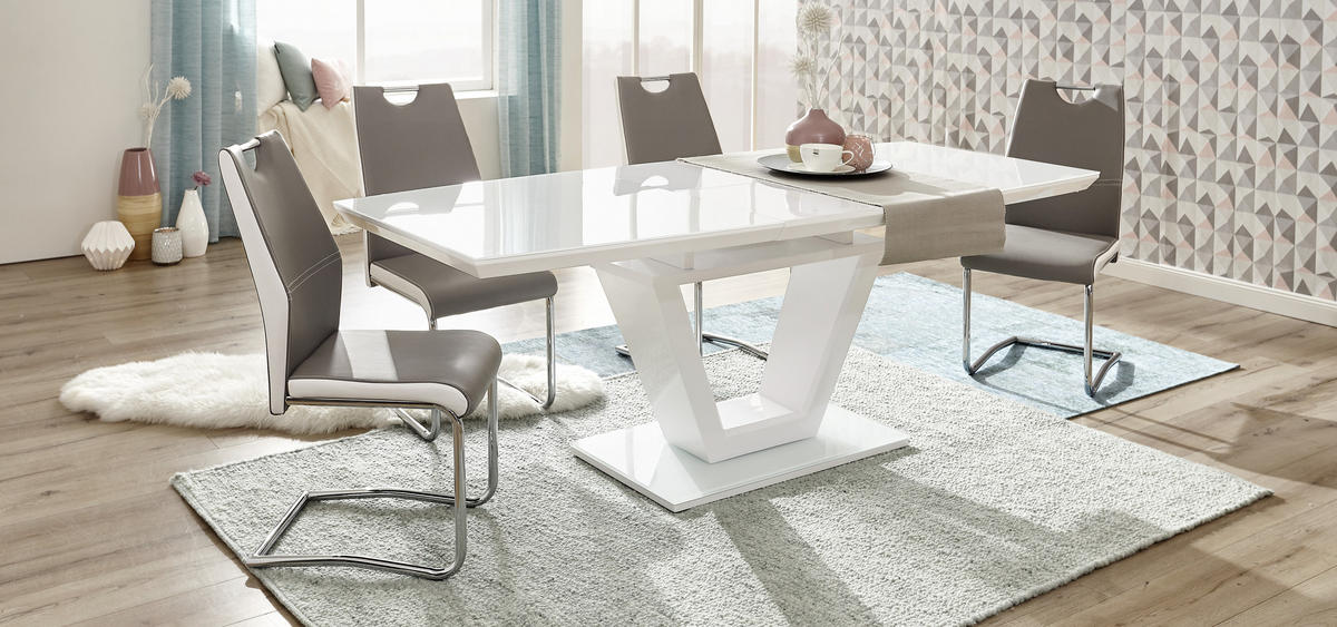 ÉTKEZŐASZTAL - fehér/magasfényű fehér, Design, faalapú anyag/Üveg (160-210/90/76cm) - Carryhome