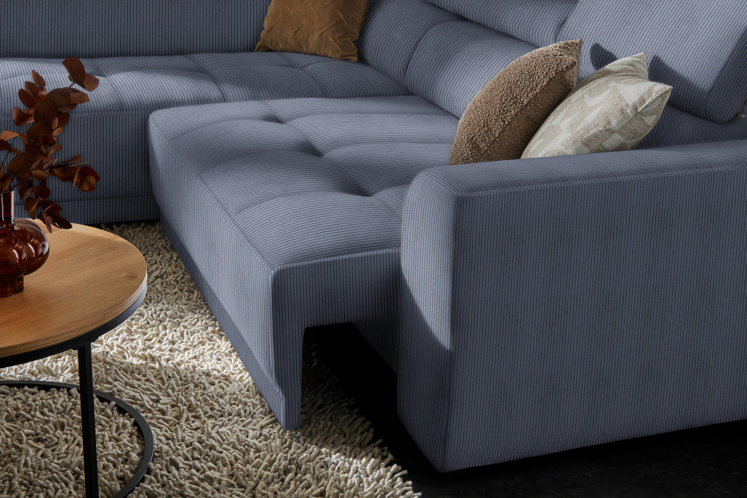 ECKSOFA in Feincord Blaugrau  205/284 cm  - Blaugrau/Schwarz, Design, Kunststoff/Textil (205/284cm) - Xora