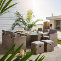 GARTENTISCHGRUPPE beschichtet Stahl  - Beige/Braun, MODERN, Glas/Kunststoff (183/74/120cm) - Ambia Garden