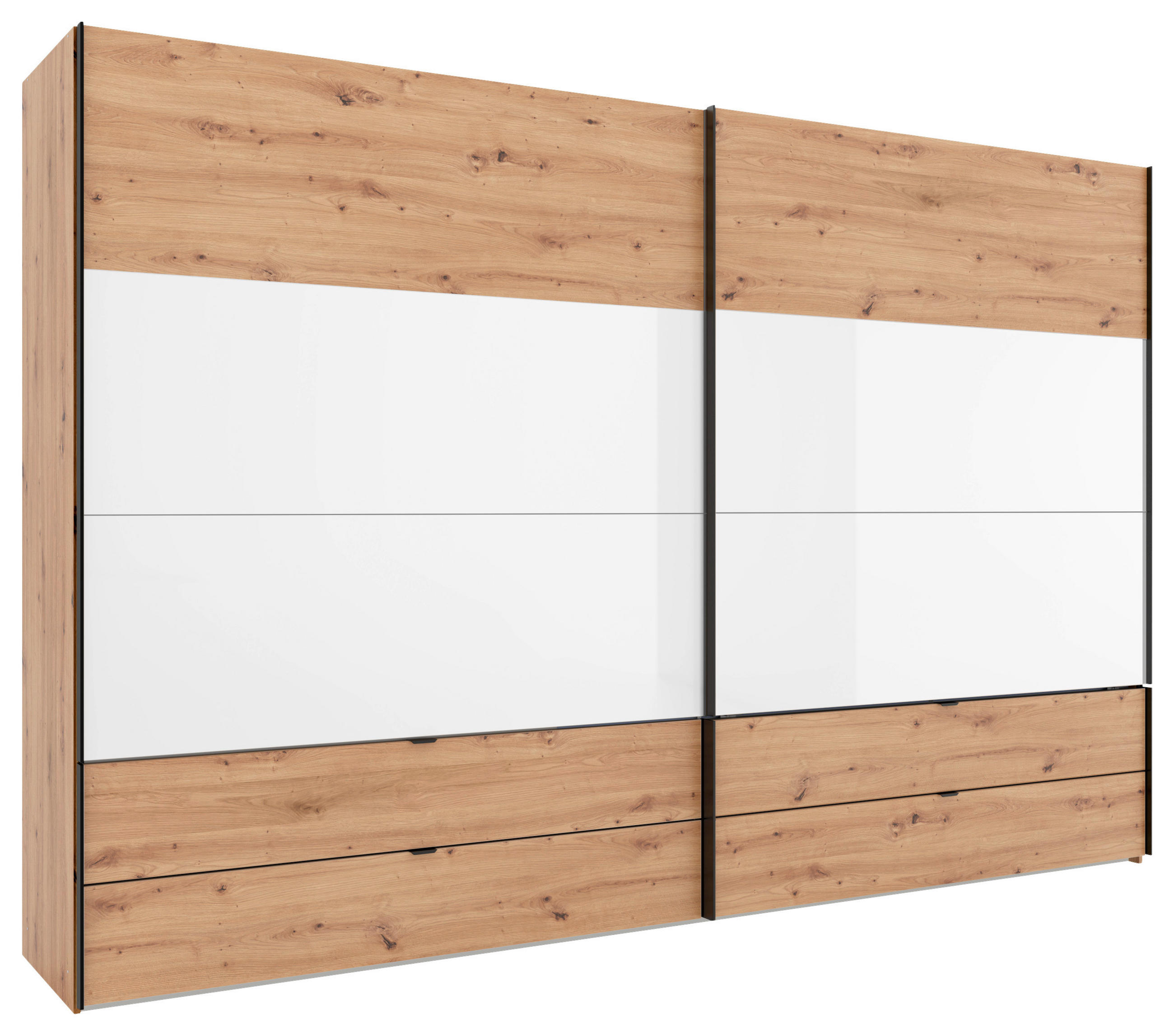 SCHWEBETÜRENSCHRANK 306/222/68 cm 2-türig Weiß, Eiche Artisan  - Schwarz/Weiß, Design, Glas/Holzwerkstoff (306/222/68cm) - Dieter Knoll