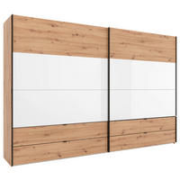 SCHWEBETÜRENSCHRANK 306/222/68 cm 2-türig Weiß, Eiche Artisan  - Schwarz/Weiß, Design, Glas/Holzwerkstoff (306/222/68cm) - Dieter Knoll