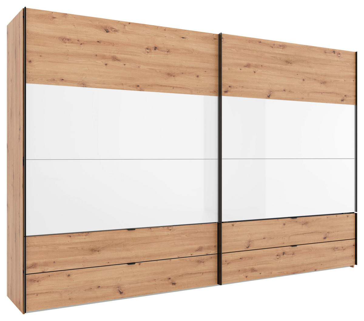 SCHWEBETÜRENSCHRANK 306/222/68 cm 2-türig Weiß, Eiche Artisan  - Schwarz/Weiß, Design, Glas/Holzwerkstoff (306/222/68cm) - Dieter Knoll