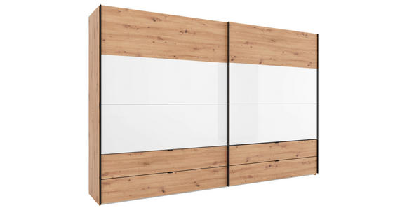 SCHWEBETÜRENSCHRANK 306/222/68 cm 2-türig Weiß, Eiche Artisan  - Schwarz/Weiß, Design, Glas/Holzwerkstoff (306/222/68cm) - Dieter Knoll
