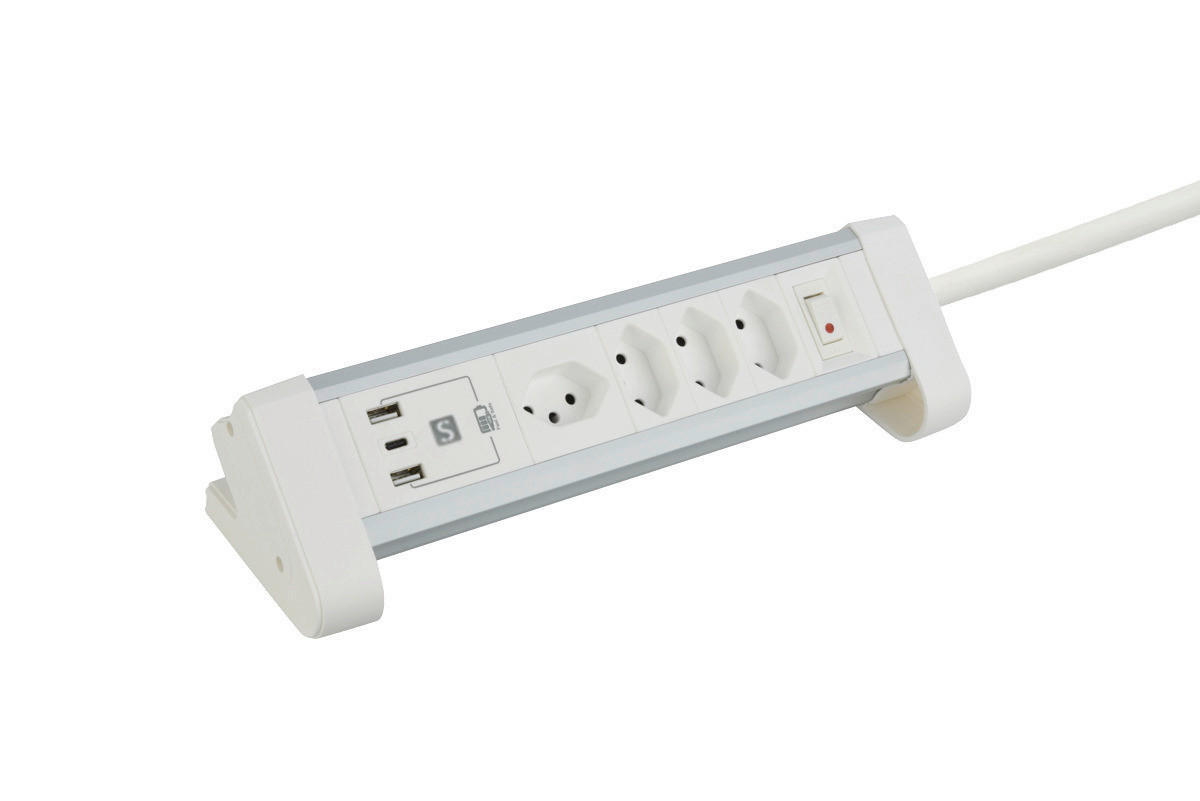 STECKDOSENLEISTE - Weiss/Silberfarben, Basics, Metall (29,50/7,20/9,0cm) - Eglo