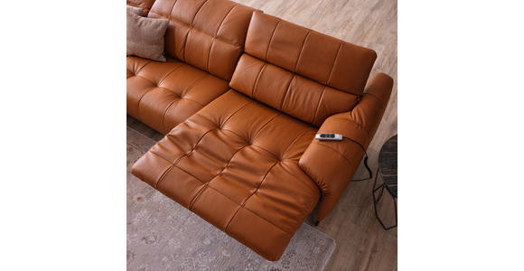 ECKSOFA in Echtleder Cognac 165/313 cm - Cognac/Schwarz, Design, Leder/Metall (165/313cm) - Emilio Belluti