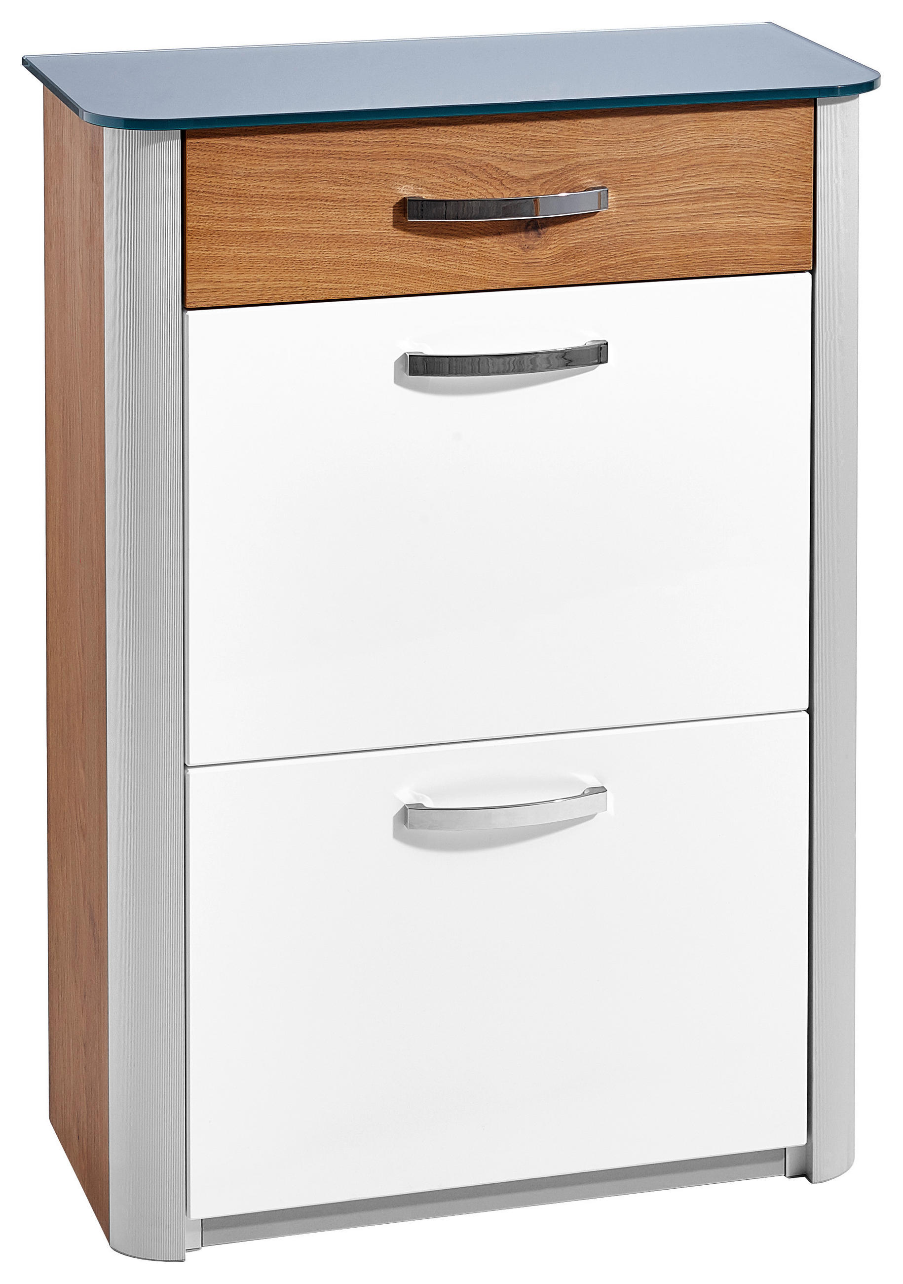 SCHUHKIPPER  in 71/97/34 cm  - Chromfarben/Eichefarben, Design, Glas/Holzwerkstoff (71/97/34cm) - Moderano
