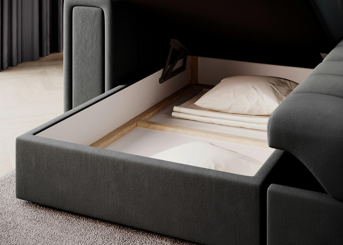 ECKSOFA Plüsch Dunkelgrau  - Dunkelgrau, Design, Kunststoff/Textil (260/150cm) - MID.YOU