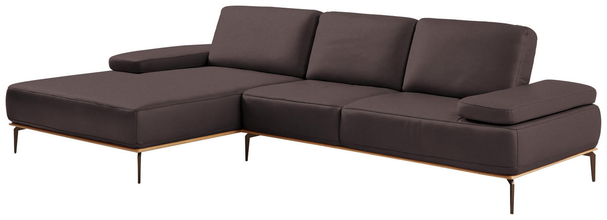 ECKSOFA in Echtleder Dunkelbraun  - Dunkelbraun/Bronzefarben, Design, Leder/Holz (176/314cm) - Valnatura