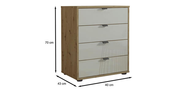KOMMODE in 40/70/43 cm - Schieferfarben/Eiche Bianco, KONVENTIONELL, Glas/Holzwerkstoff (40/70/43cm) - Dieter Knoll