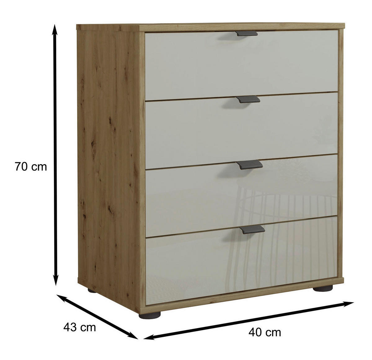 KOMMODE  in 40/70/43 cm  - Schieferfarben/Eiche Bianco, KONVENTIONELL, Glas/Holzwerkstoff (40/70/43cm) - Dieter Knoll