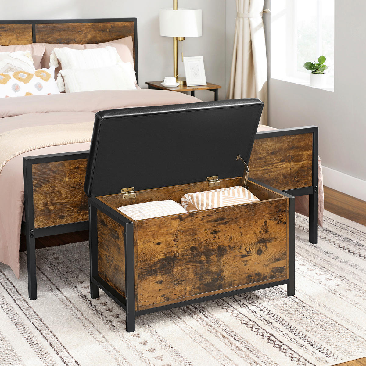 GARDEROBENBANK Vasagle  in 80/50/40 cm  - Schwarz/Braun, Trend, Leder/Holzwerkstoff (80/50/40cm) - Boxxx