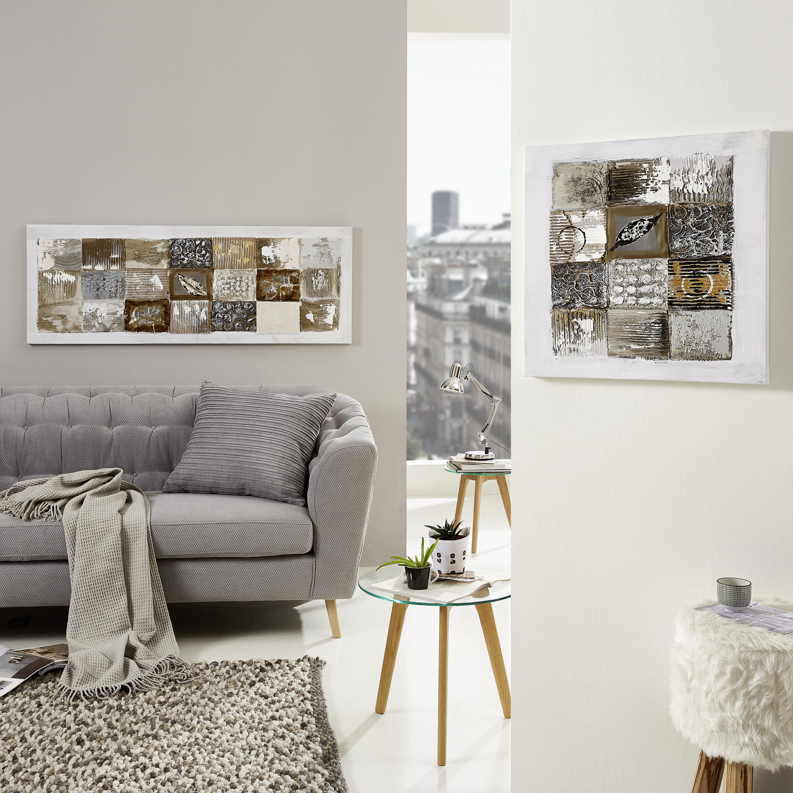 ÖLGEMÄLDE Abstraktes, Strukturen 150/55 cm  - Silberfarben/Braun, Design, Holz/Textil (150/55cm) - Monee