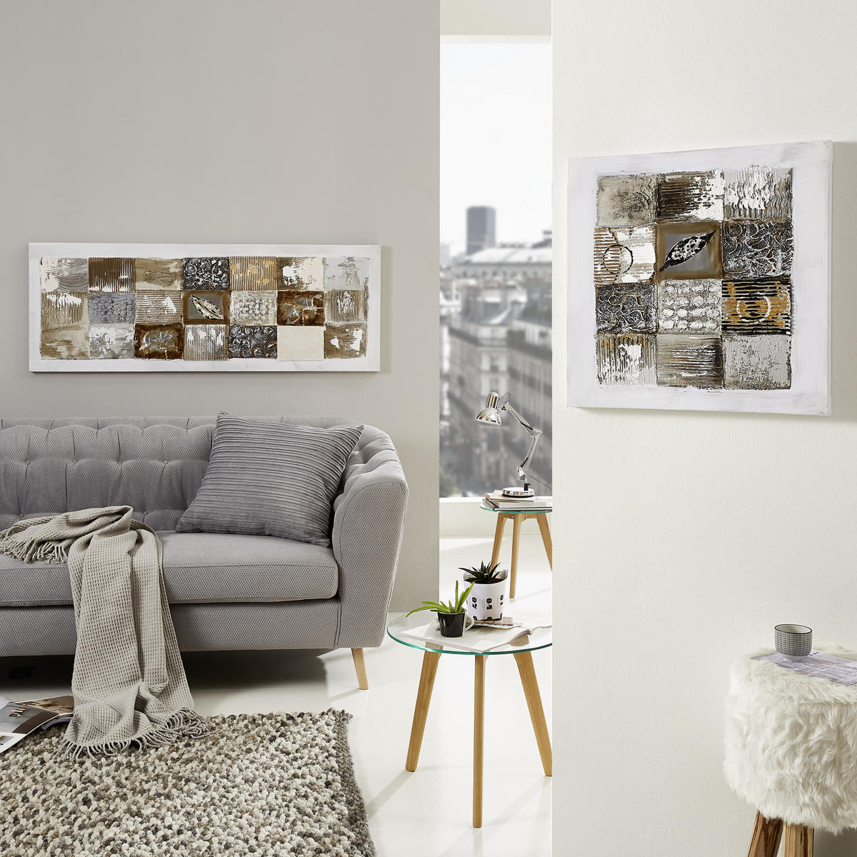 ÖLGEMÄLDE Abstraktes, Strukturen 150/55 cm  - Silberfarben/Braun, Design, Holz/Textil (150/55cm) - Monee