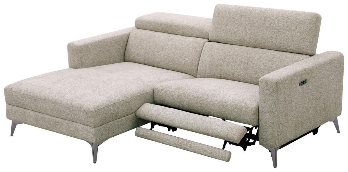 ECKSOFA Beigebraun Chenille  - Chromfarben/Beigebraun, Design, Textil/Metall (173/218cm) - Carryhome