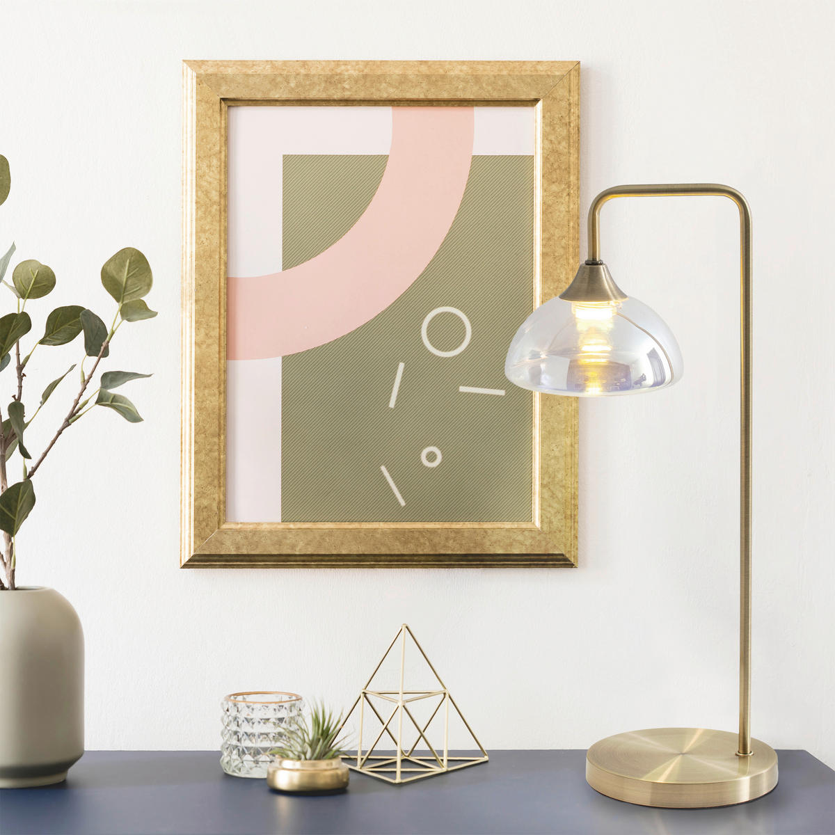 TISCHLEUCHTE 17,5/45 cm   - Messingfarben, Design, Glas/Metall (17,5/45cm) - Näve