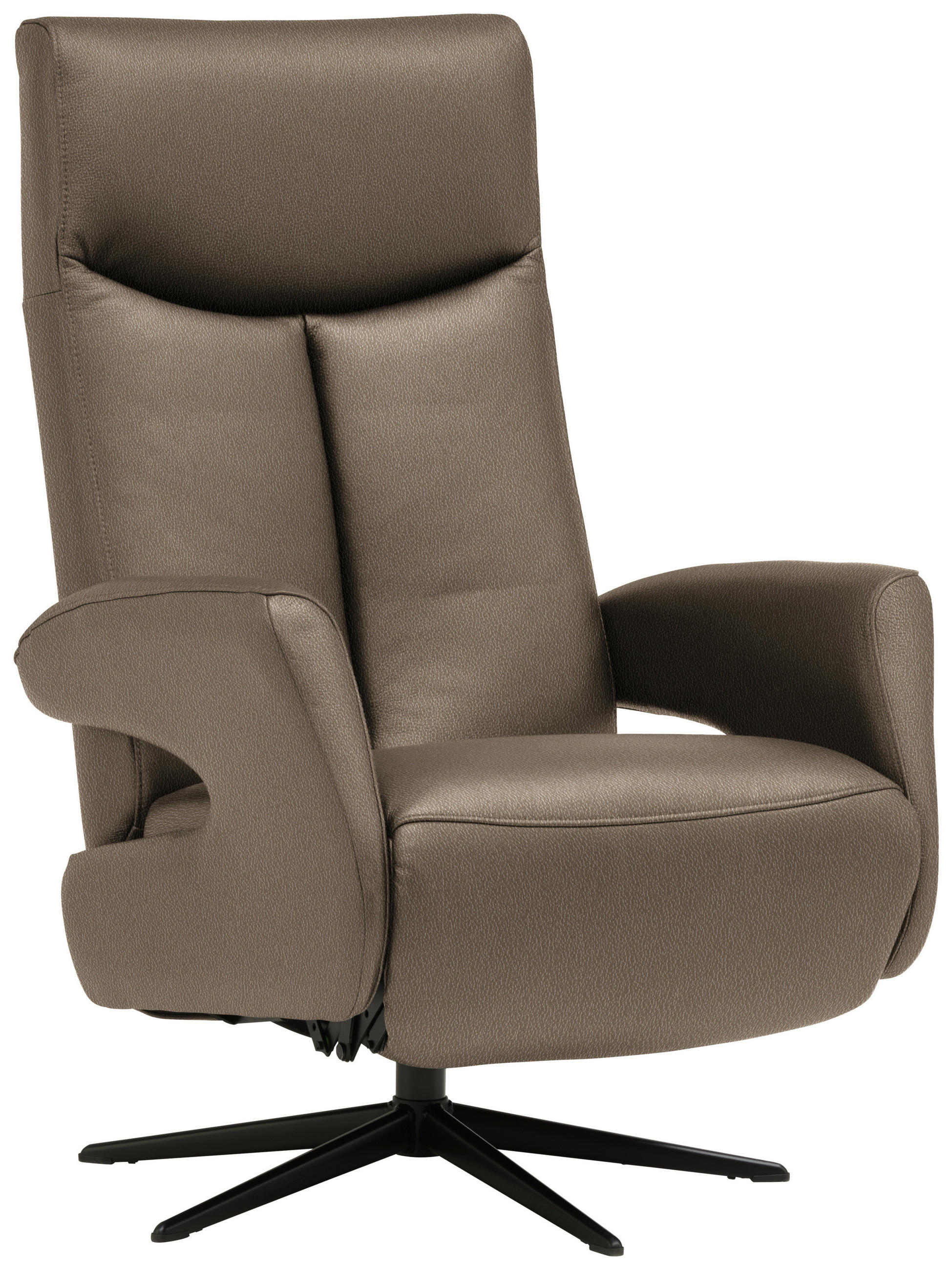 RELAXSESSEL in Leder Graubraun  - Graubraun/Schwarz, Design, Leder/Metall (74/105/82cm) - Welnova
