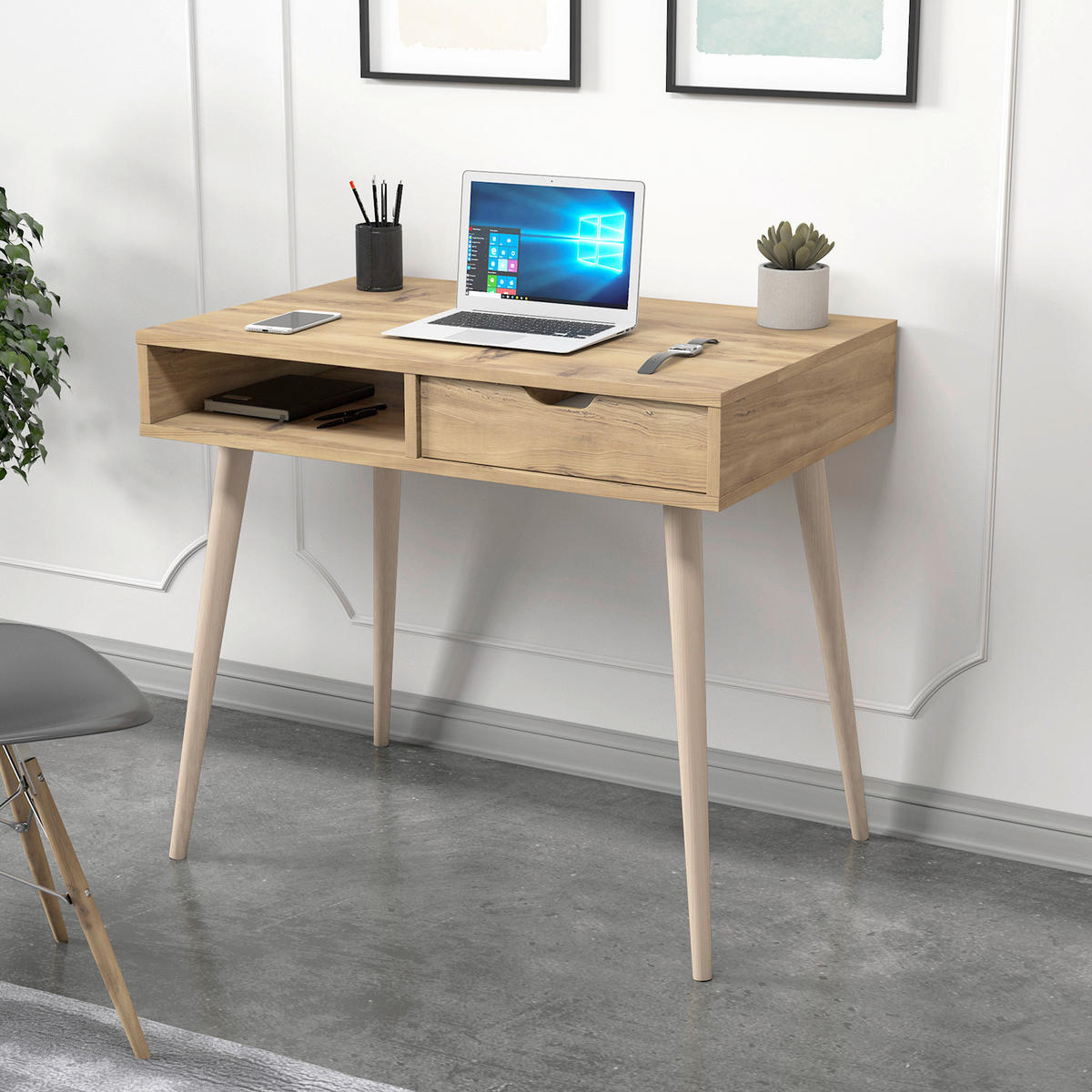 SCHREIBTISCH 90/60/80 cm  in Nussbaumfarben  - Eichefarben/Nussbaumfarben, Design, Holzwerkstoff (90/60/80cm) - Livetastic