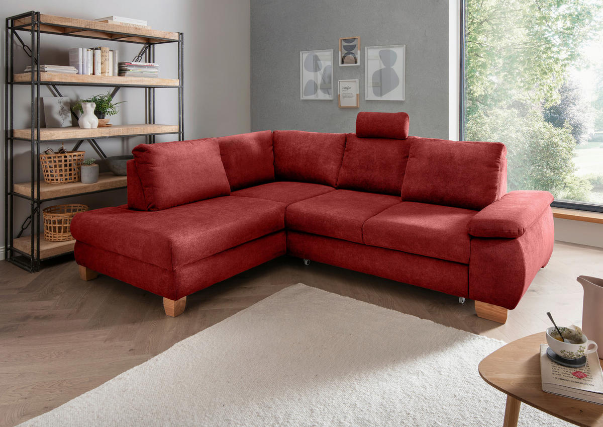 ECKSCHLAFSOFA in Chenille Rot  - Wildeiche/Rot, Modern, Holz/Textil (206/261cm) - Livetastic