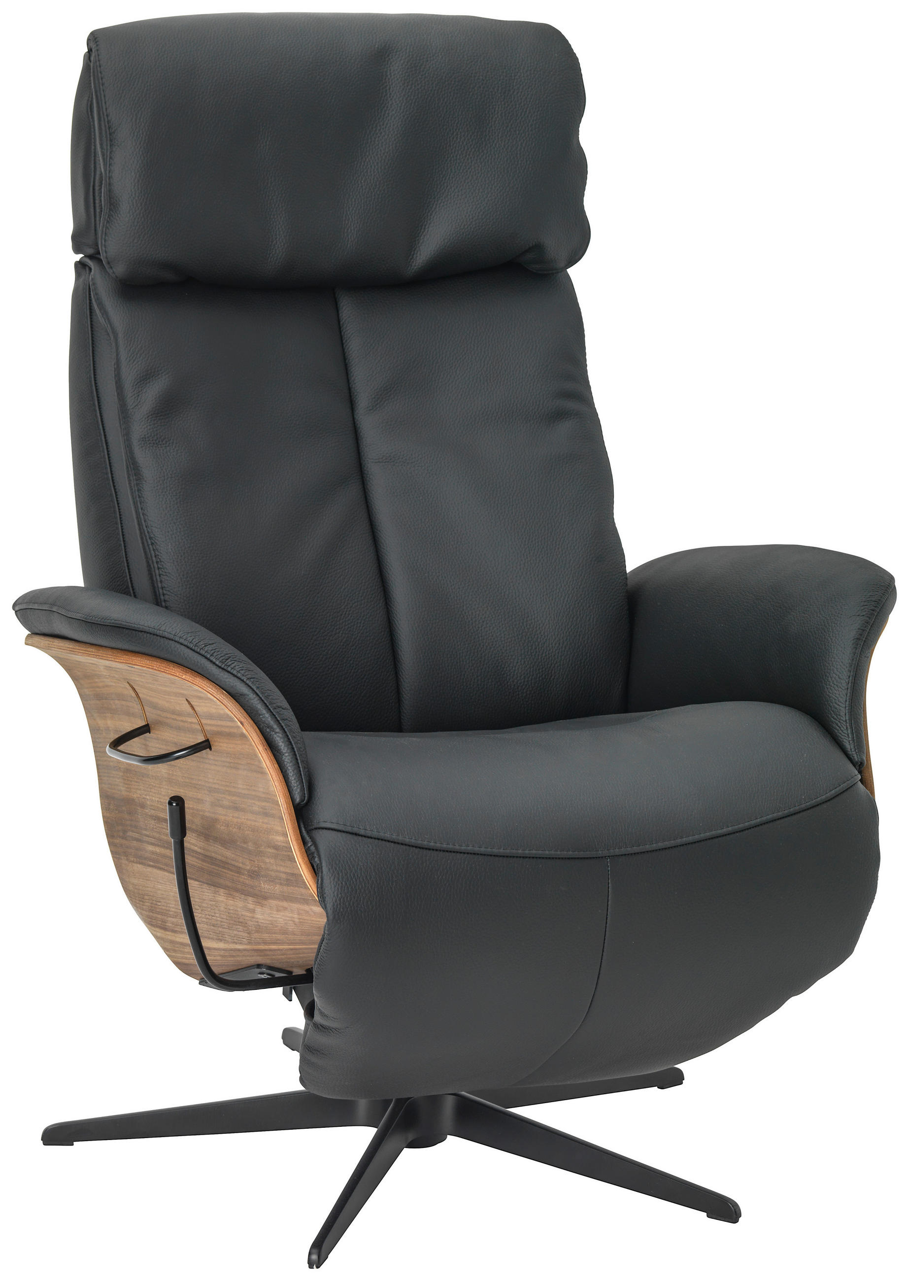 RELAXSESSEL Echtleder Relaxfunktion, Kopfteilverstellung    - Nussbaumfarben/Schwarz, Design, Leder/Holz (78/104-113/84cm) - Welnova