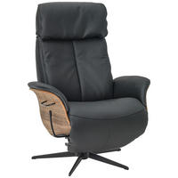 RELAXSESSEL Echtleder Relaxfunktion, Kopfteilverstellung    - Nussbaumfarben/Schwarz, Design, Leder/Holz (78/104-113/84cm) - Welnova