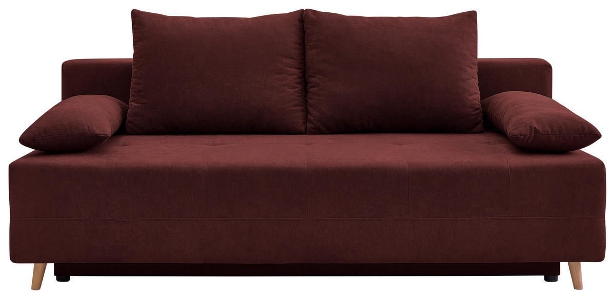 SCHLAFSOFA LUMOS Samt Bordeaux  inkl. Rückenkissen, Armlehnenkissen, Schlaffunktion, Rücken echt, Stauraum  - Bordeaux/Naturfarben, Design, Textil (206/96/96cm) - P & B