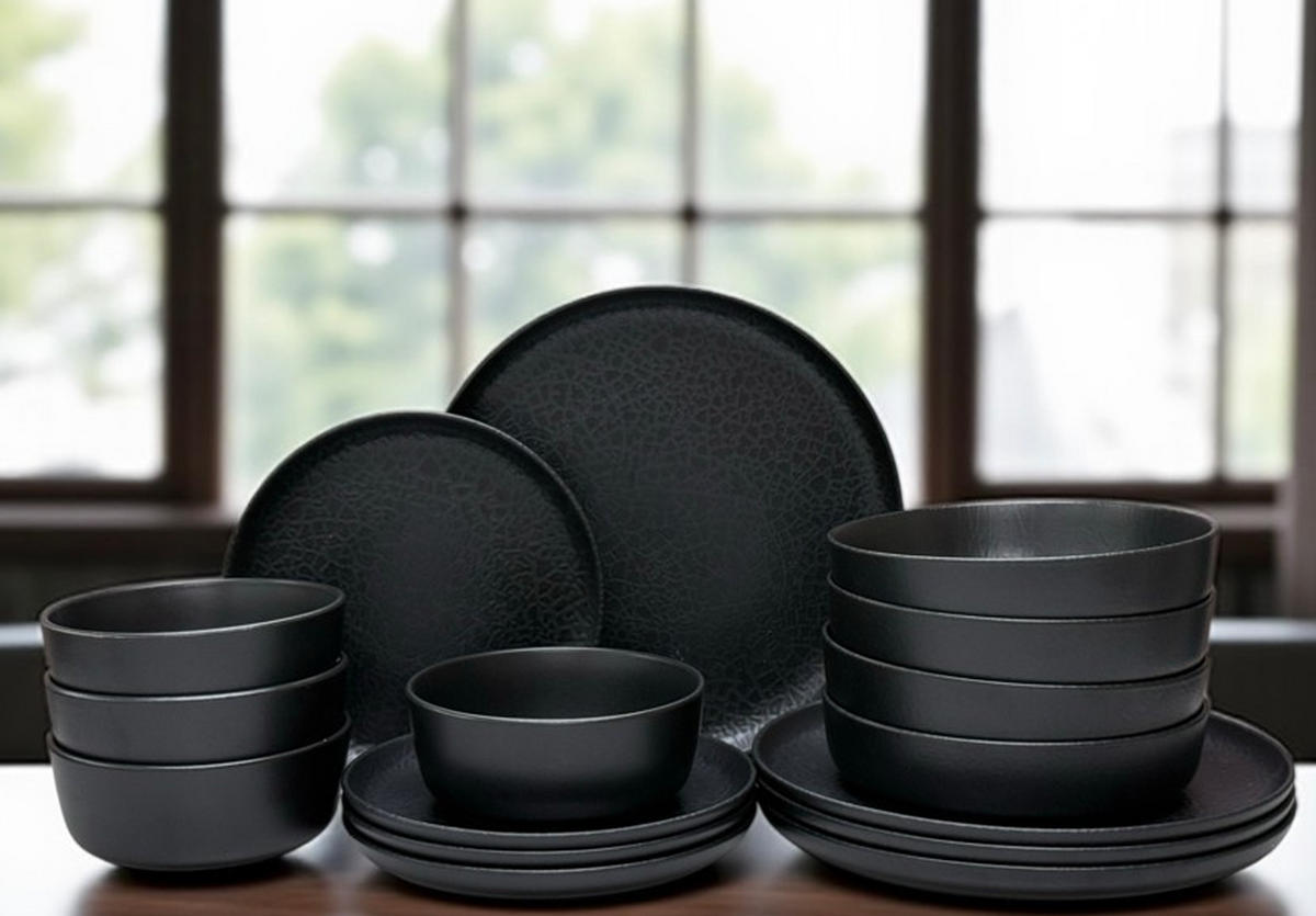 KOMBISERVICE Schwarz Mika black 16-teilig 4 Personen  - Schwarz, Trend, Keramik - Novel