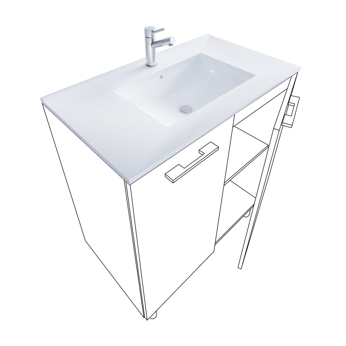 WASCHTISCHKOMBI 80 cm  - Weiss/Silberfarben, Modern, Keramik/Holzwerkstoff (80cm) - MID.YOU