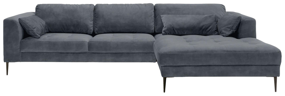 ECKSCHLAFSOFA  mit Stoffauswahl, Schlafen auf Sitzhöhe, Hocker erhältlich Mikrofaser Blaugrau  - Blaugrau/Schwarz, MODERN, Textil (280/168cm) - Trendmanufaktur