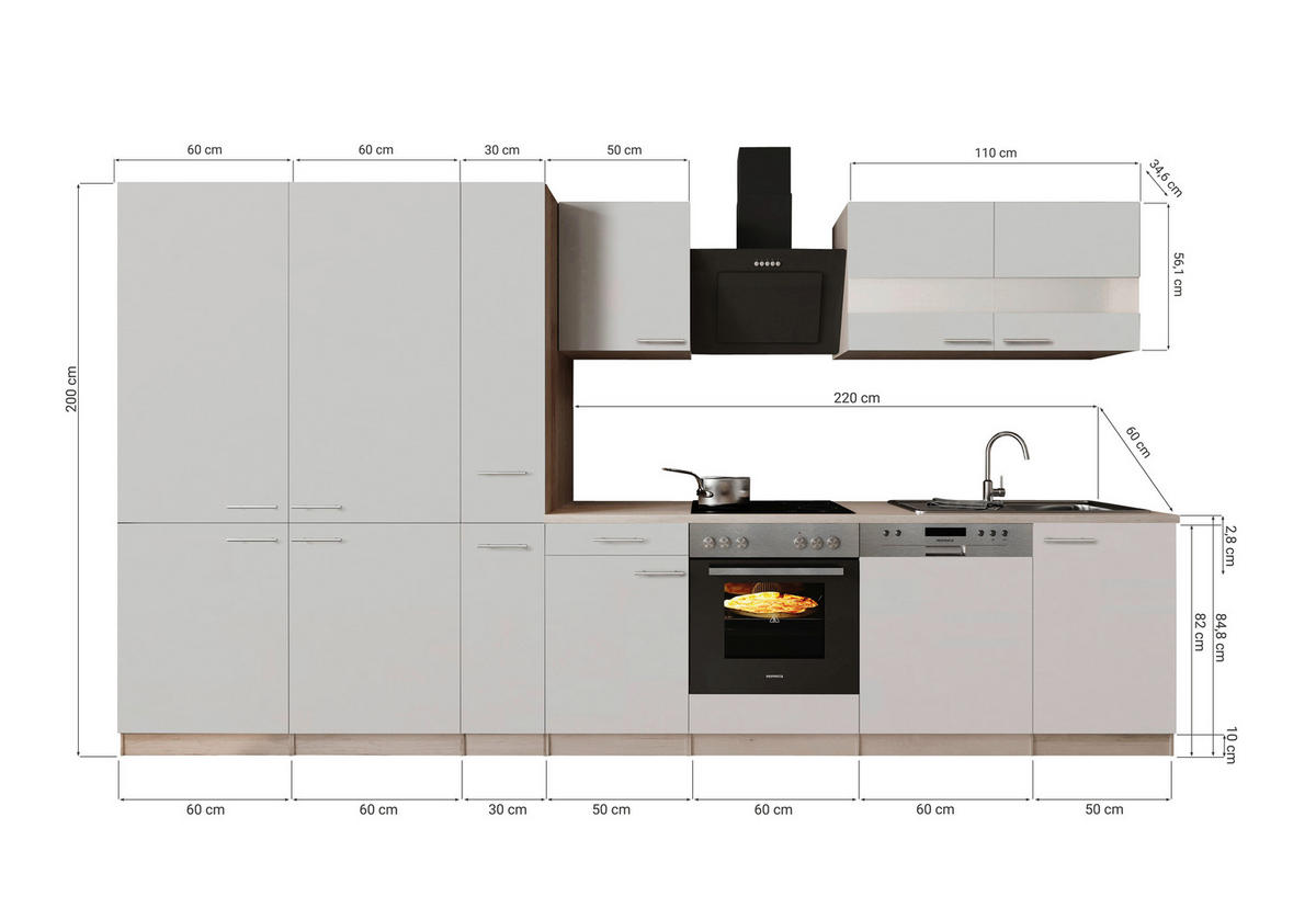 Bucătărie Standard  - alb/culoare inox, Trend, metal/material pe bază de lemn (370cm) - Respekta