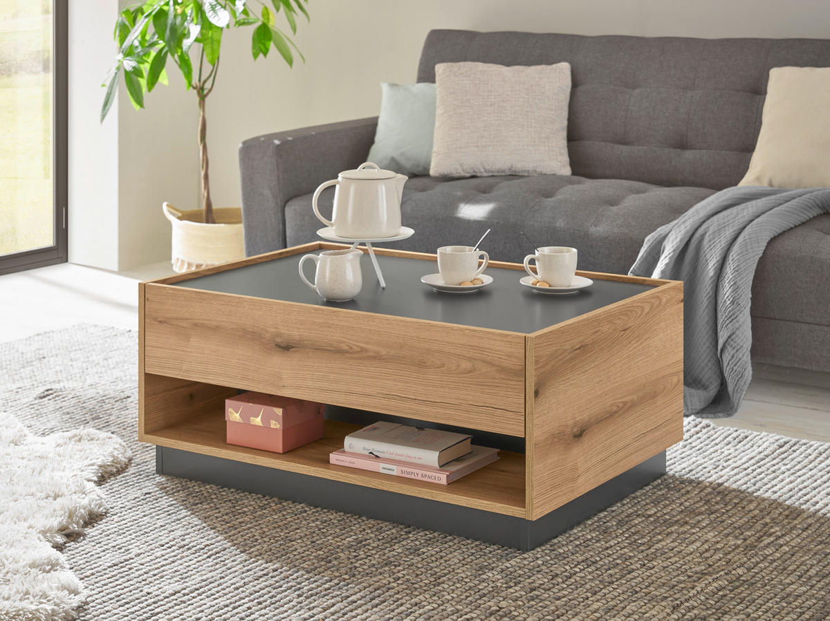 COUCHTISCH 90/60/38 cm rechteckig Anthrazit, Eichefarben  - Eichefarben/Anthrazit, Design, Holzwerkstoff (90/60/38cm) - Modante