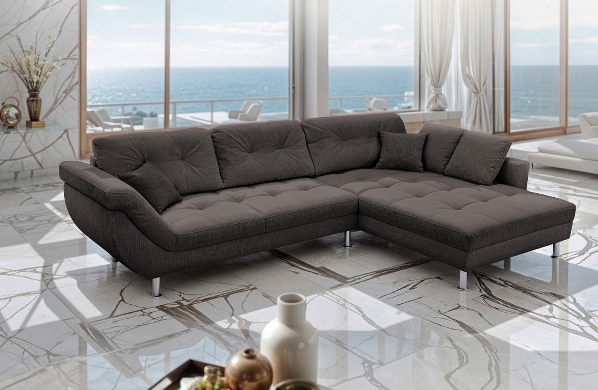 ECKSOFA BROOKLYN Dunkelbraun Flachgewebe Zierkissen, Rückenkissen  - Dunkelbraun/Silberfarben, KONVENTIONELL, Kunststoff/Textil (329/199cm) - Livetastic