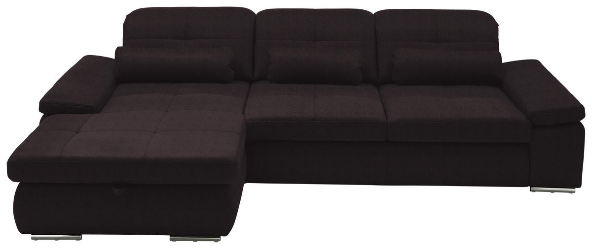 ECKSOFA  in Flachgewebe Schwarzbraun  195/309 cm  - Chromfarben/Schwarzbraun, Design, Textil (195/309cm) - Beldomo Style