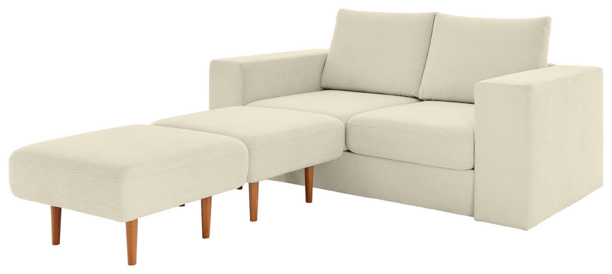 VIERSITZER-SOFA inkl. Hocker LOOKS V-1 Webstoff Creme  - Eichefarben/Creme, Design, Holz/Textil (252/96/107cm) - LOOKS by W.Joop