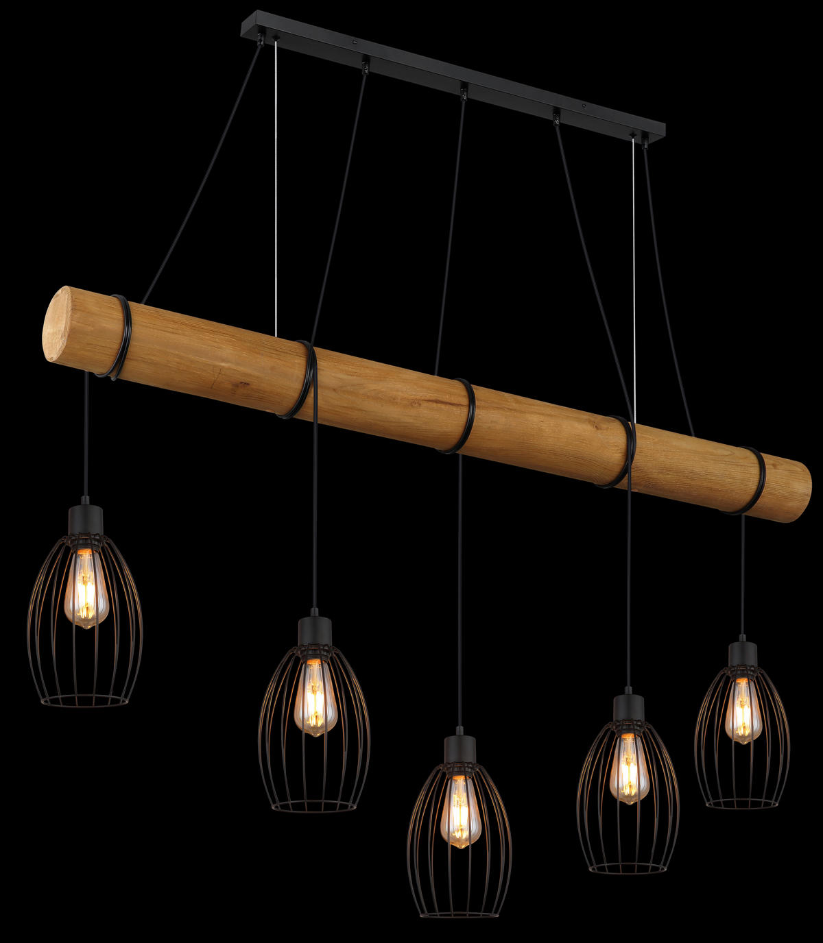 HÄNGELEUCHTE Berti 140/16/150 cm  - Schwarz/Braun, Design, Holz/Kunststoff (140/16/150cm) - Globo