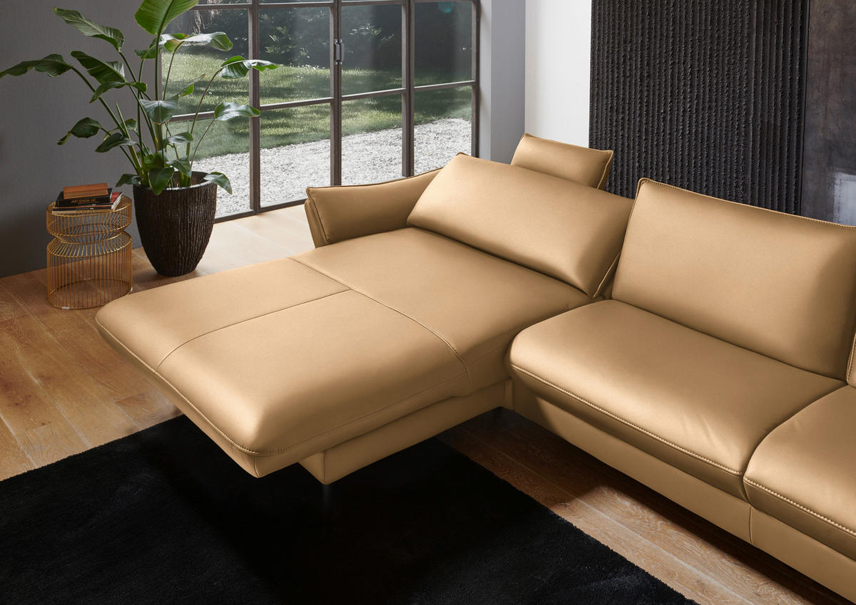 ECKSOFA in Echtleder Honig  - Schwarz/Honig, Design, Leder/Metall (172/334cm) - Valdera