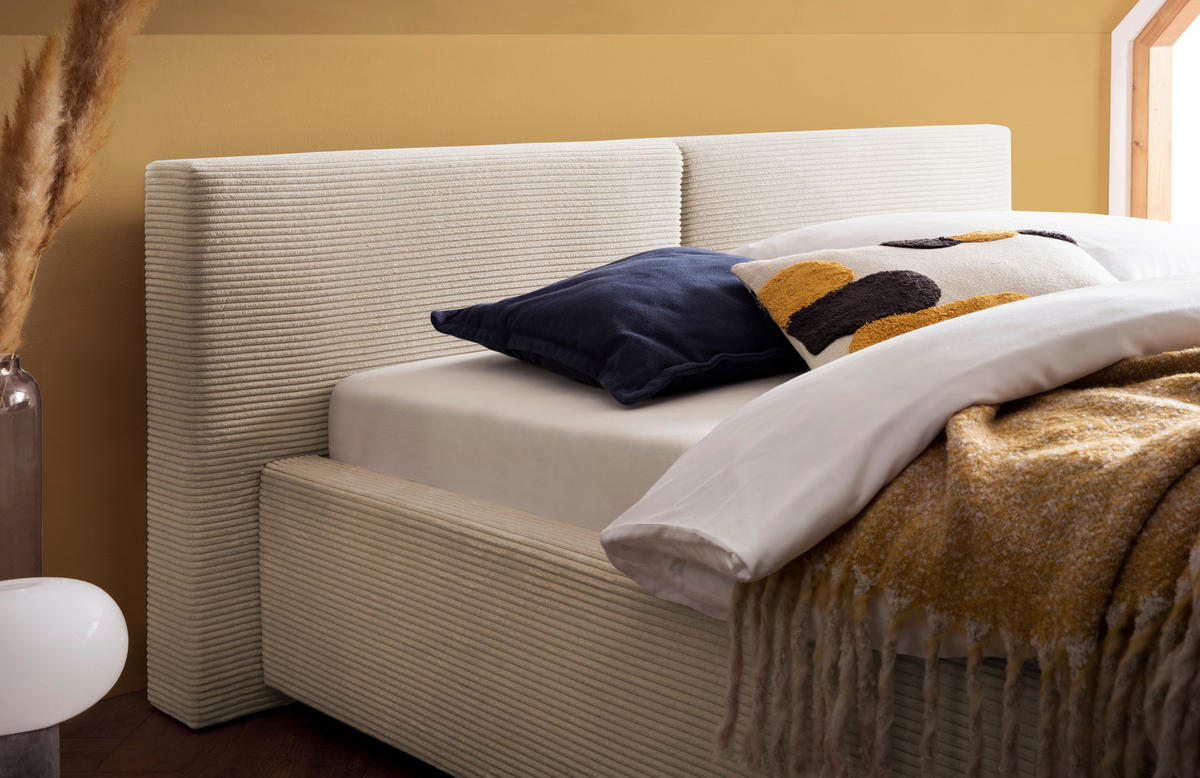 POLSTERBETT 140/200 cm  in Beige  - Weiss/Beige, Basics, Holz/Textil (140/200cm) - Boxxx