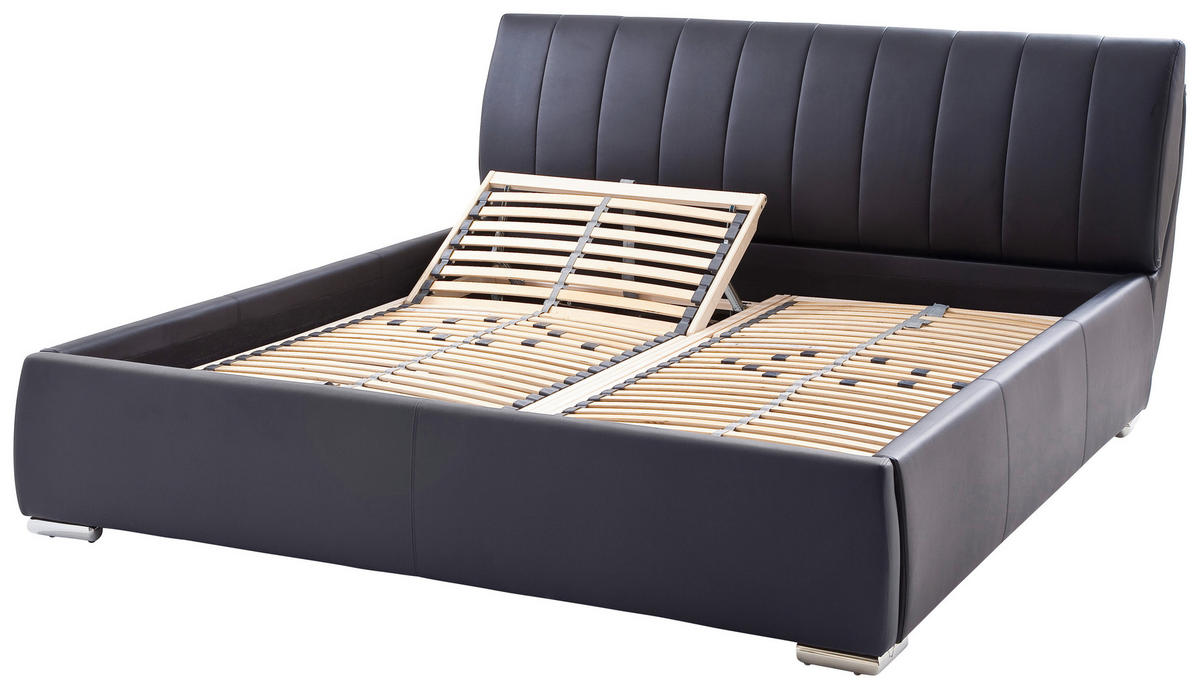 POLSTERBETT Lattenrost, Bettkasten Schwarz 180/200 cm  - Chromfarben/Schwarz, Design, Holz/Textil (180/200cm) - Livetastic