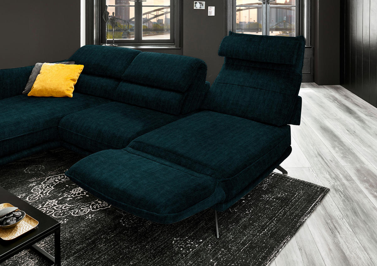 ECKSOFA in Velours Waldgrün  153/283 cm  - Waldgrün/Schwarz, Design, Textil/Metall (153/283cm) - Valdera