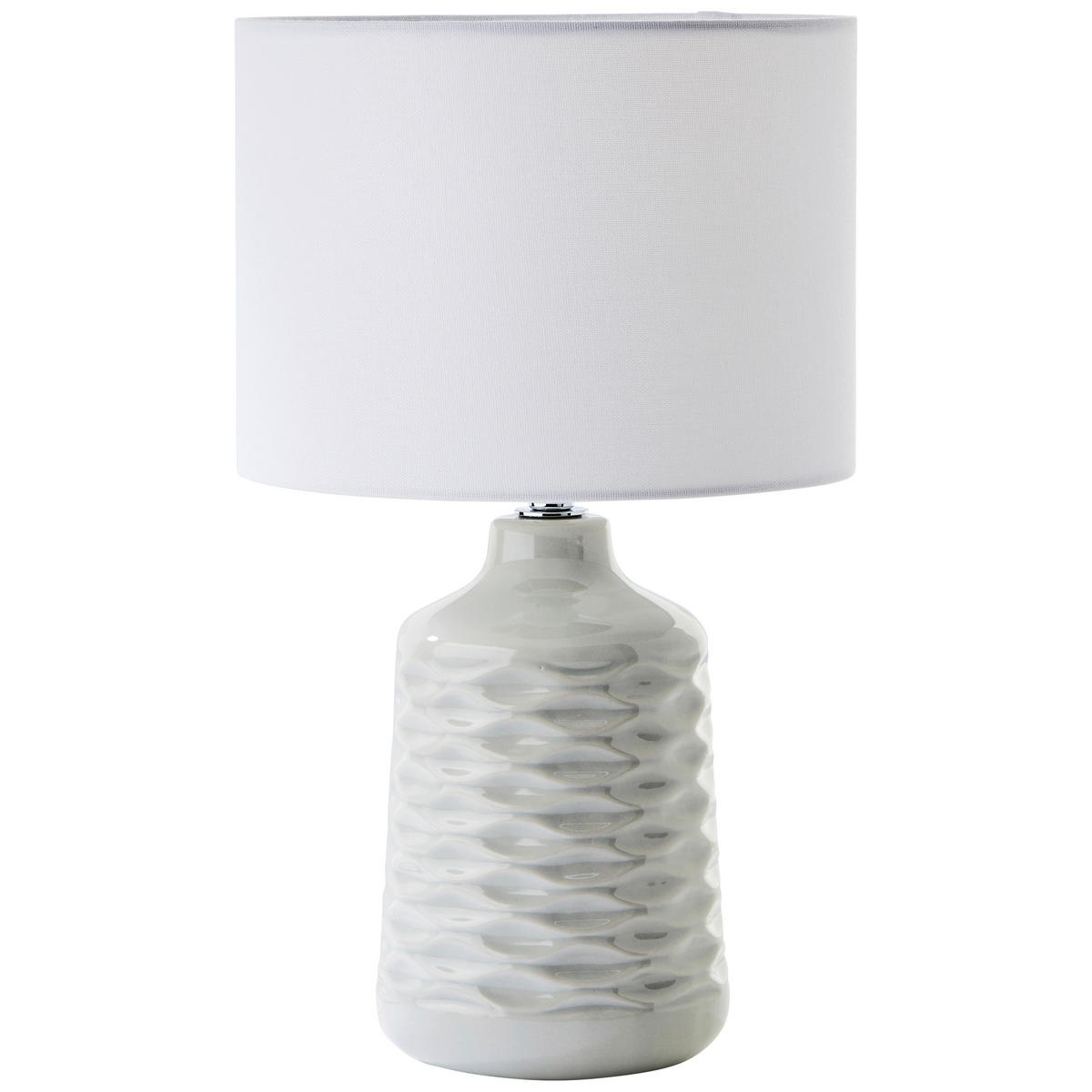 STOLNÁ LAMPA, E14, 25/42 cm  - sivá/biela, Design, kov/textil (25/42cm)