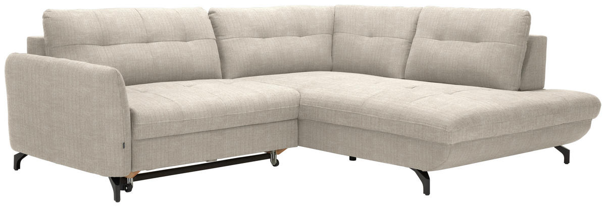 ECKSOFA in Flachgewebe, Leinenoptik Beige  - Beige/Schwarz, Modern, Textil/Metall (247/208cm) - Xora
