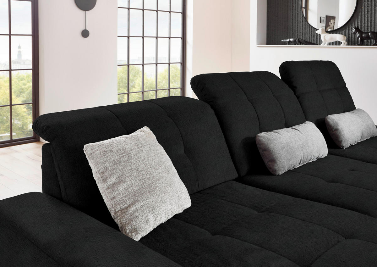 ECKSOFA in Flachgewebe Schwarz  - Schwarz, Design, Textil/Metall (190/309cm) - Beldomo Style